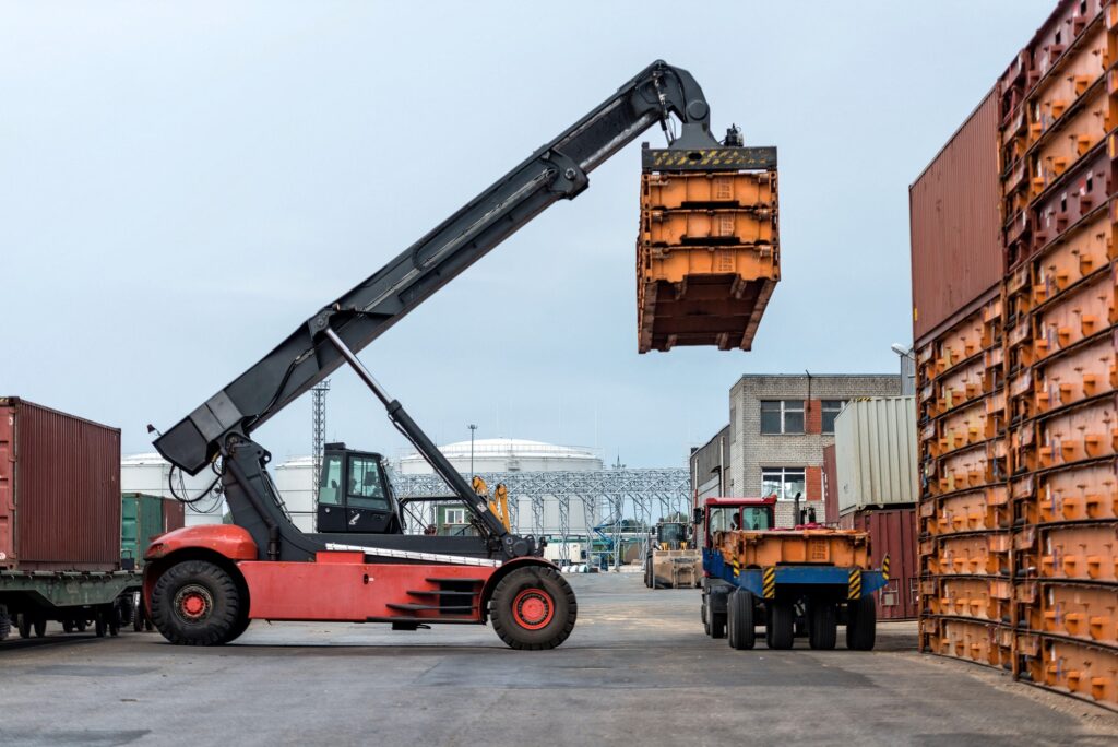 Container stacking in warehouse.